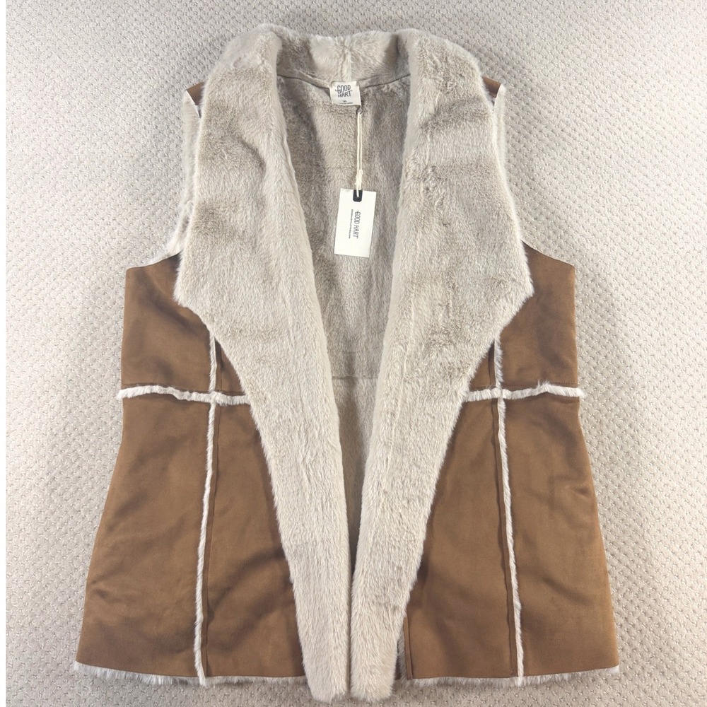 70s Style Faux Suede Vest NEW Women XL Brown Faux Fur Penny Lane Rock Western